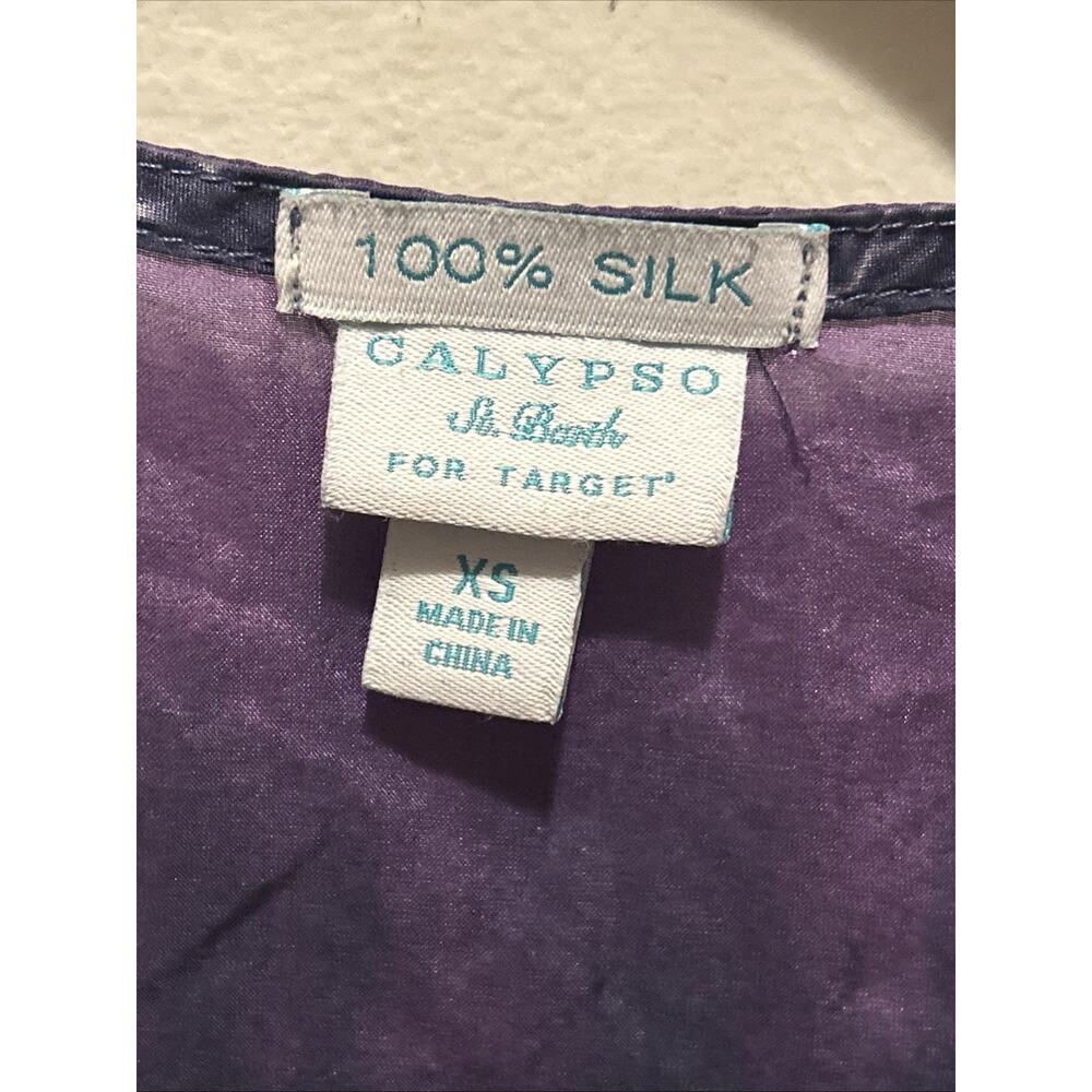 Calypso St. Barth Women’s 100% Silk 3/4 Sleeve Tunic Top Blue & Purple XS - Picture 3 of 5